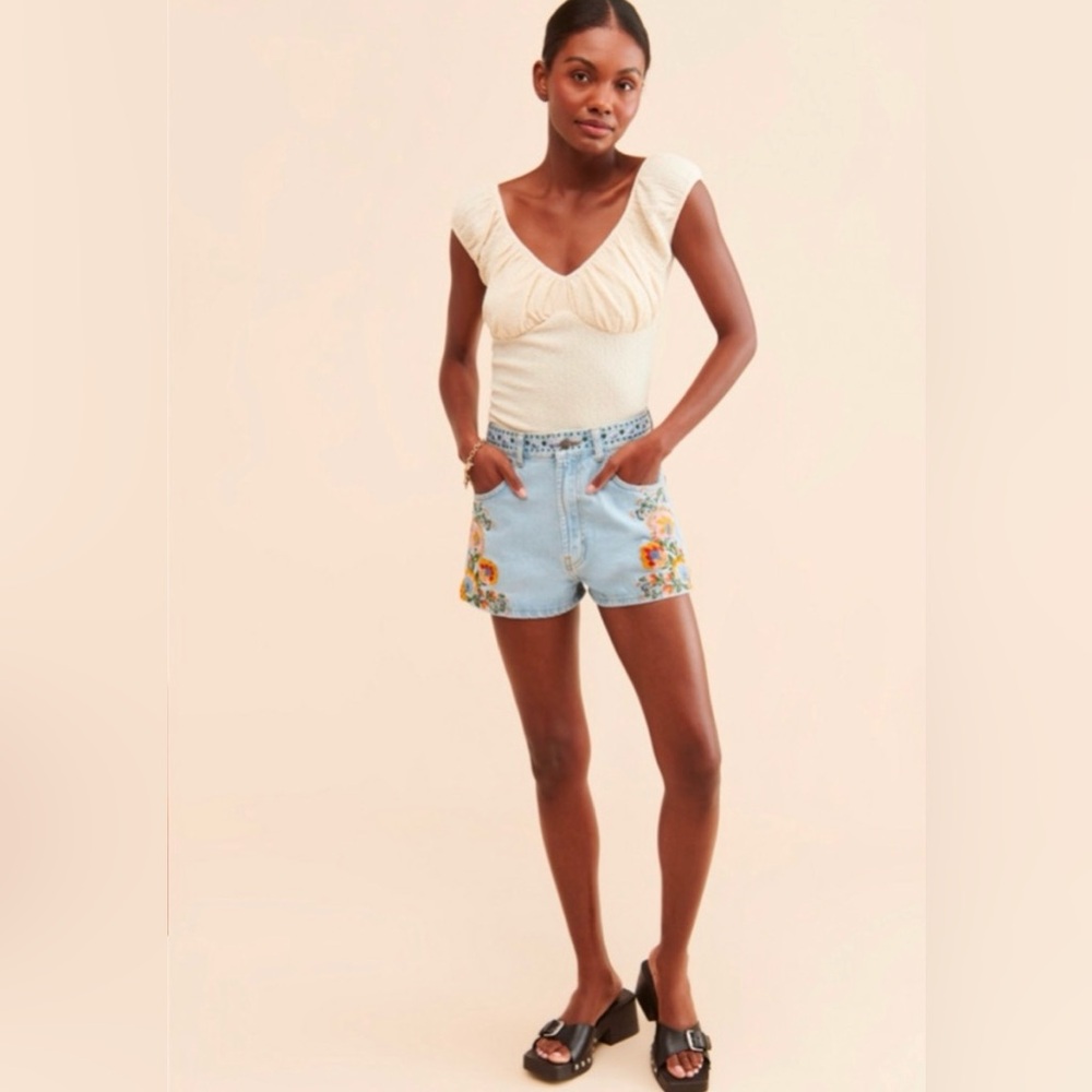 NWT FARM Rio Summer Garden Denim Shorts